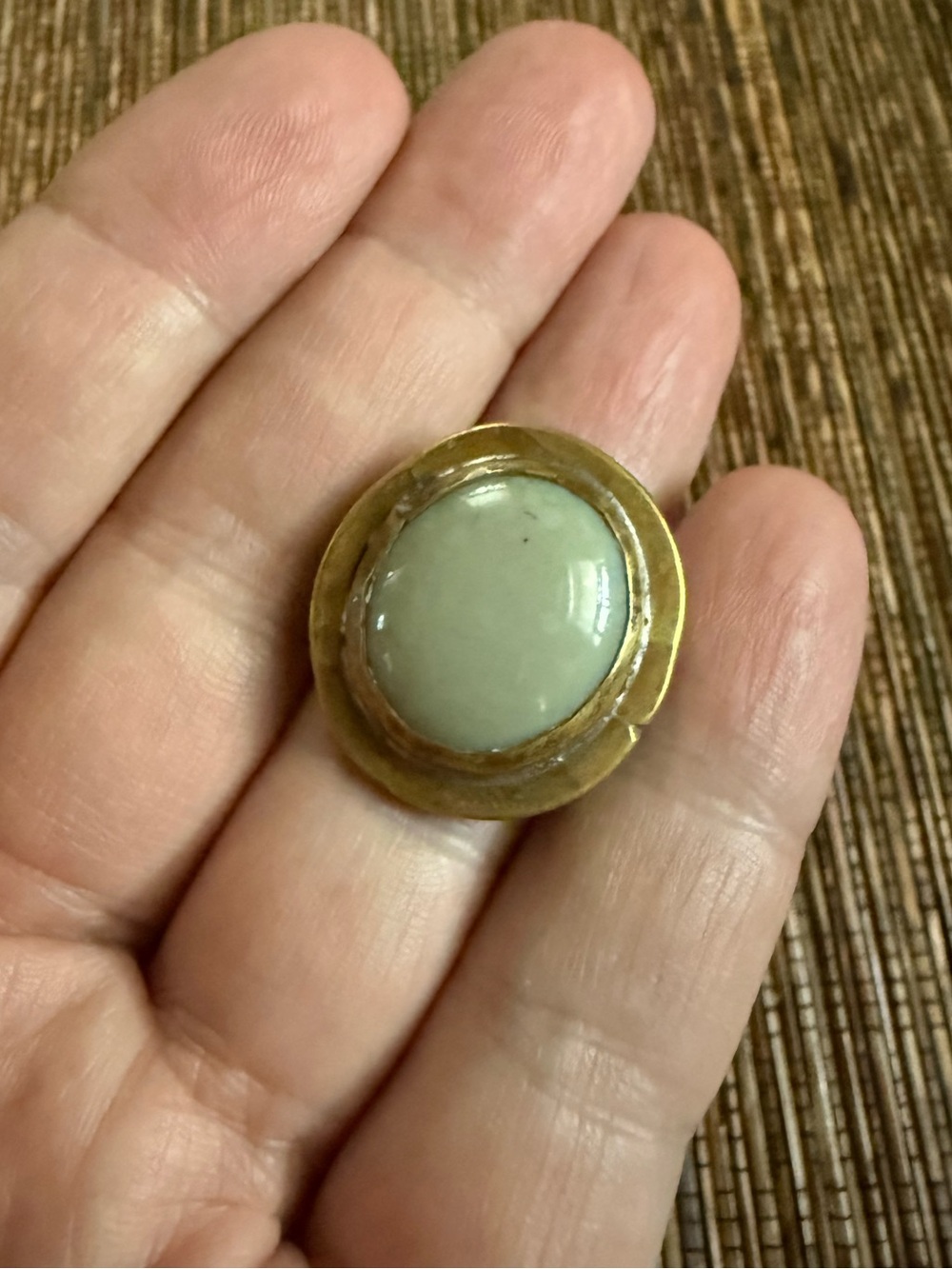 Rafael Canada Ring Brass Glass Adjustable Size Modernist Brutalist MCM Alfandary
